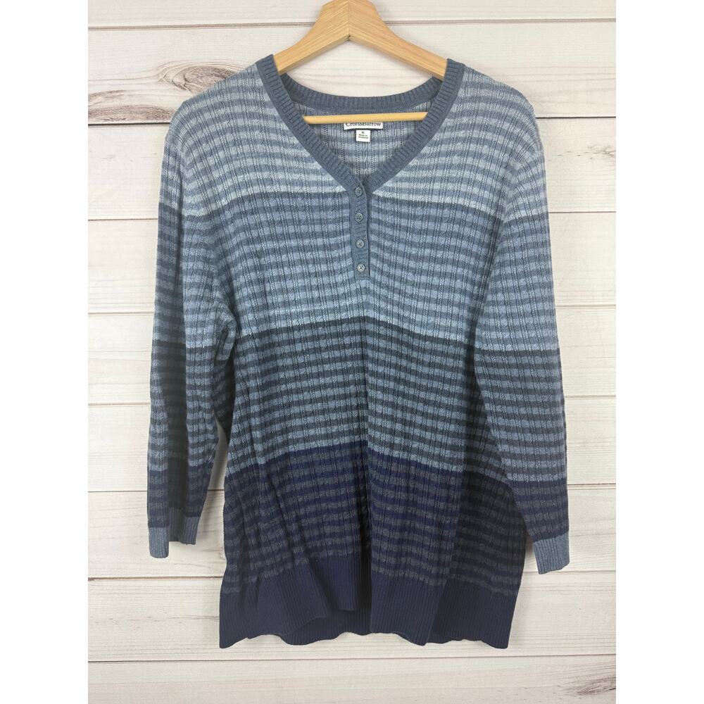 Croft & Barrow Women's V Neck Quarter Sleeve Striped Knit Sweater Size XL